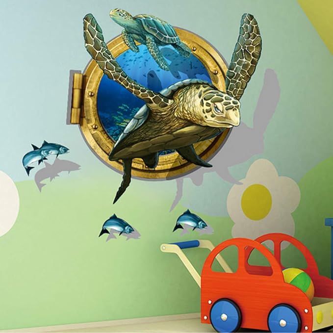 BEST OF BEST Ocean Sea Turtle Wall Sticker Home Decal Removable PVC Murals Wallpaper Girls Boys Kids Baby Nursery Bedroom Living Room Bathroom Kitchen Window Playroom Decor size 60x90  xh0793c