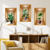 HOMSFOU 3 Pcs Potted Plants and Flowers 3D Wall Stickers 3D Living Room Entrance Bedroom Triptych Sofa Background Decoration Wall Stickers Potted Plants Home Sticker size  30x43cm Pack of 3 golden