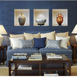 pack of 3 3D Simulation Ceramic Vase Wall Stickers Living Room Bedroom Decoration Sticker PVC Material Self-adhesive Environmental Protection Removable Decor Wallpaper size 50x90cm Z002