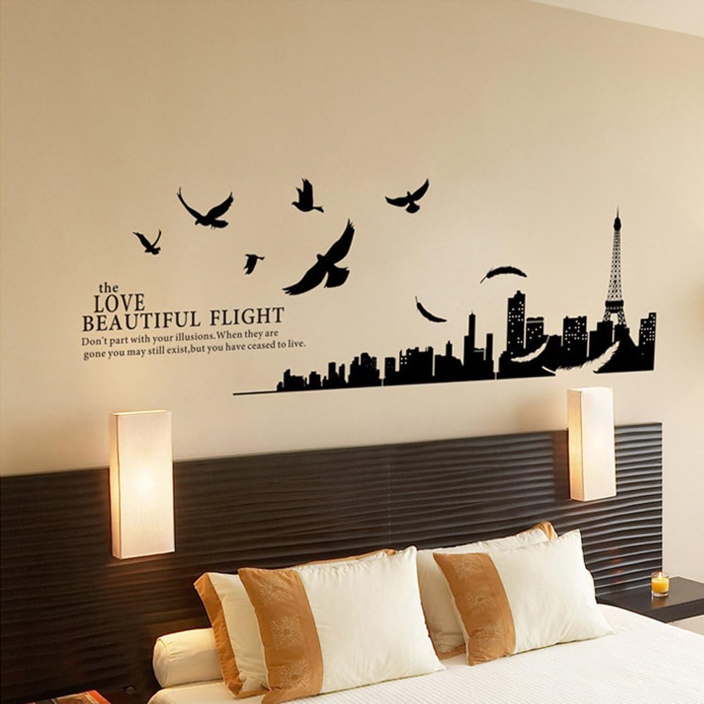 Paris Eiffel Tower living room removable quote vinyl wall decals stickers size 60x90 ay1913