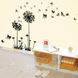 Dandelion Wall Stickers Flower Butterflies Flying Mural Art Decal Self-Adhesive Home Decoration DIY Living Bedroom Office Decor Kids Room Wallpaper  size 50x70  lm7030