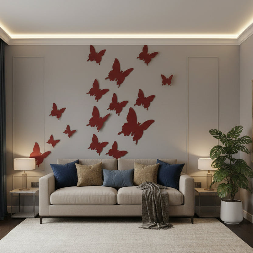 3D Butterflies Flowers Set of 12 Decorative Wall Stickers (Brown) size 50x70 ncs0029