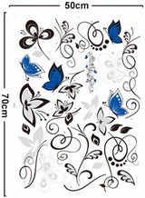 Wall Stickers Large Size PVC Art Decoration Removable Blue Butterfly Black Cane for Wedding Room Home Decals Mural Restaurant Bedroom Sitting Room Sofa TV Background by Kamay' size 50x70cm  ncs013