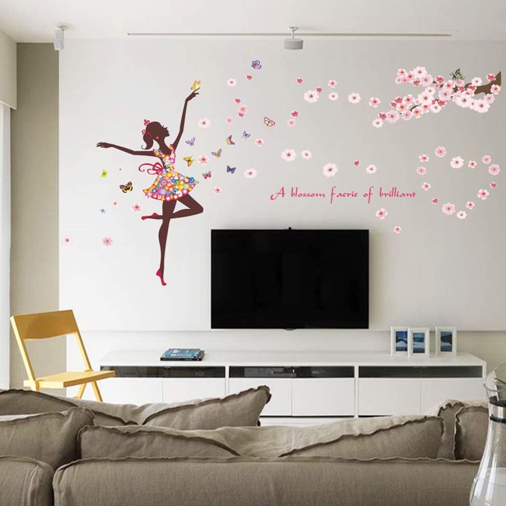 DIY Butterfly Wall Sticker Fairy Flower Girl Wall Decal Vinyl DIY Wall Art Mural Sticker for Kids Room Bedroom Living Room Decoration (Butterflies Girl) size 60x90 hm92005