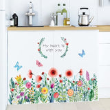 Ht94014 JAAMSO ROYALS Colourful Blooming Flower with Coloured Butterfly Wall Stickers for Living Room Flowers, Floral Wall Stickers, Flower Sticker, Nature Wall Stickers (90 CM X 60 CM)