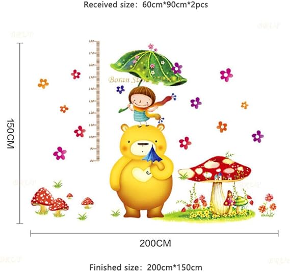 Cartoon Bear Kids Height Wall Stickers for Children Room Lovely Animal Home Decor Beautiful Girl Wall Decoration size 60x90  xy1115