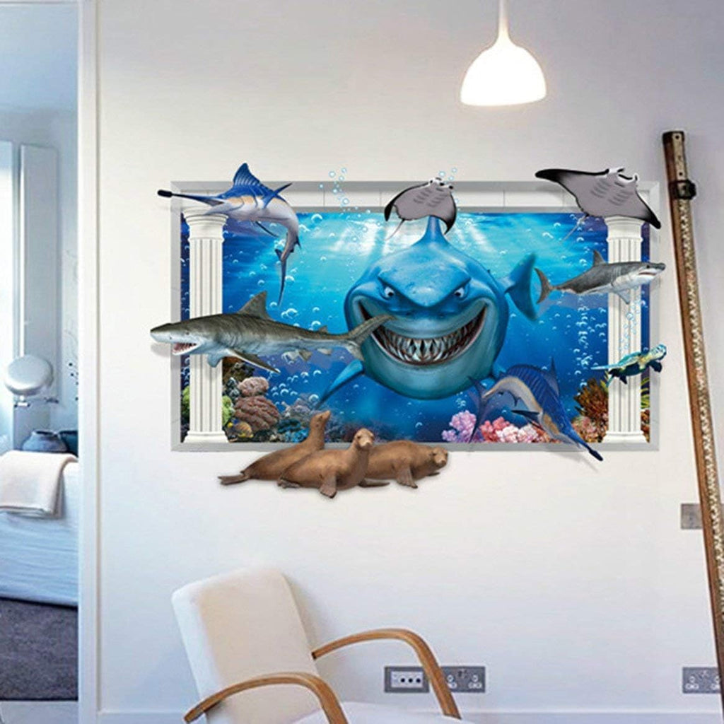 AY9262 Three Dimensional Seaworld Wall Sticker Creative Shark Stickers Removable Room Wall Decoration Sticker