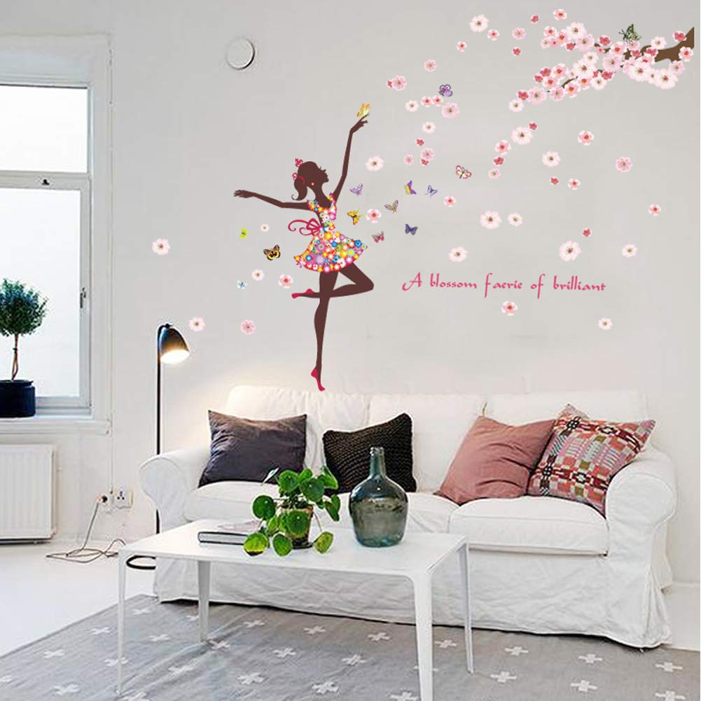 DIY Butterfly Wall Sticker Fairy Flower Girl Wall Decal Vinyl DIY Wall Art Mural Sticker for Kids Room Bedroom Living Room Decoration (Butterflies Girl) size 60x90 hm92005
