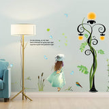 PG887 3D Color Wall Sticker Series 1- Cute Girl Under Plant Streetlight, Painting, Cartoon Character, English Alphabet Wallpaper Sticker Decoration School&Classroom