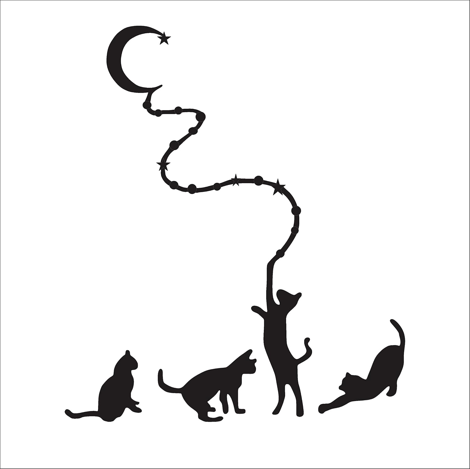 Abstract Black Decal Cates Catch Moon with Rope wall Sticker for Home Decorative PVC Vinyl Wall Sticker size (30 Cm X 60 Cm) ld834