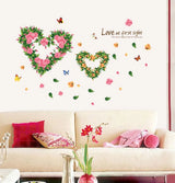 BIBITIME 2 Romantic Flower Hearts Meet "Love at First Sight" Valentines Day Vinyl Quotes Butterfly Lovers Wall Decals Sticker size 45x60 ay6014