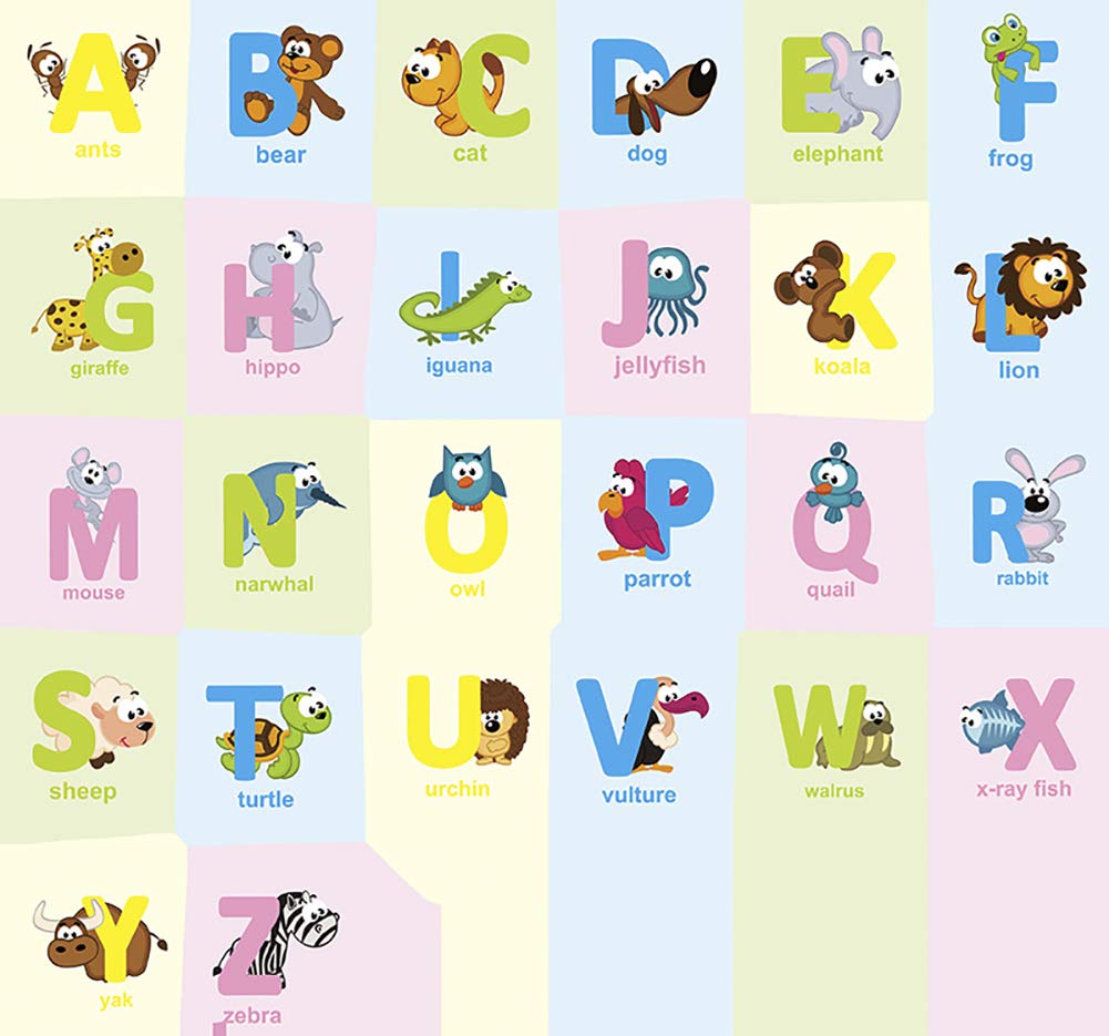 AM6026 ChezMax DIY Animal Alphabet ABC Wall Decals Wall Stickers Removable Educational Letters Mural Decor for Kids Nursery Bedroom Living Room
