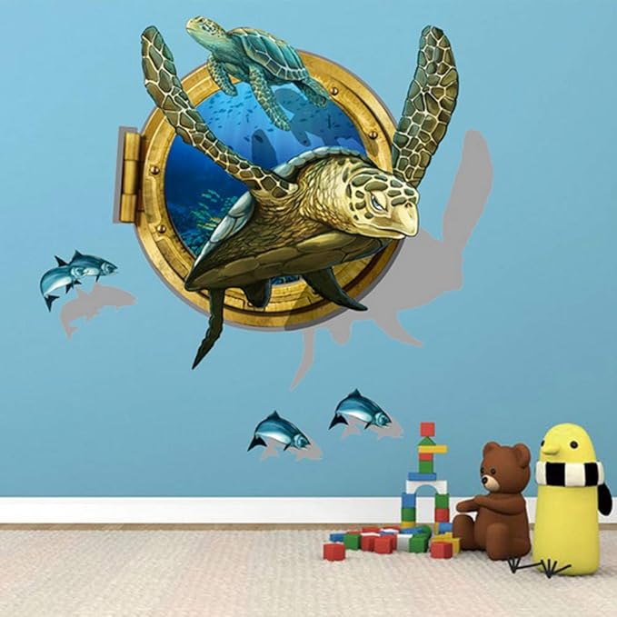 BEST OF BEST Ocean Sea Turtle Wall Sticker Home Decal Removable PVC Murals Wallpaper Girls Boys Kids Baby Nursery Bedroom Living Room Bathroom Kitchen Window Playroom Decor size 60x90  xh0793c