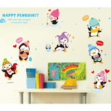 BIBITIME Kindergarten Classroom Nursery Cartoon Saying Quotes Happy Penguin Wall Decals Stickers Bedroom Kids Room Decor,DIY size 40x60 xh1059