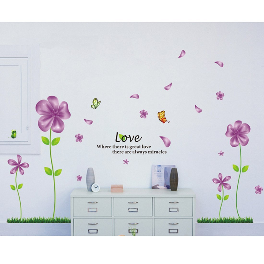 Wall Decal Love Flowers Butterflies English Letters Home Sticker Paper Removable Living Dinning Room Bedroom Art Picture Murals DIY Stick Girls Boys Kids Nursery Baby Decoration size 45x60 ay650b