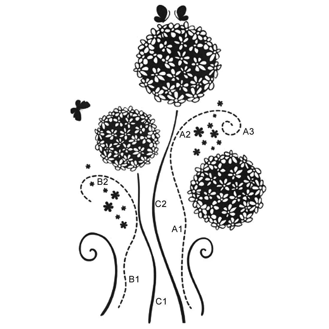 Flower Ball Wall Sticker Decal Black size 50x70 ay7014b