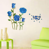 Sk6008 Blue Rose Flower Wall Stickers with Phnom Penh, Vinyl Waterproof Flower Wall Decals for Living Room, Bedroom, Office