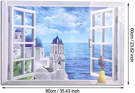 New AY9234C Aegean Sea fake wall sticker pvc windows landscape green removable wall stickers 3D Sticker