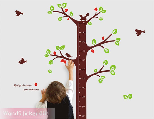 WandSticker4U - Peel and Stick- Happy Tree Height Chart | Size:140 x 200 cm | removable Wall Sticker Growth Chart for Nursery, Bedroom, Baby Room children's room