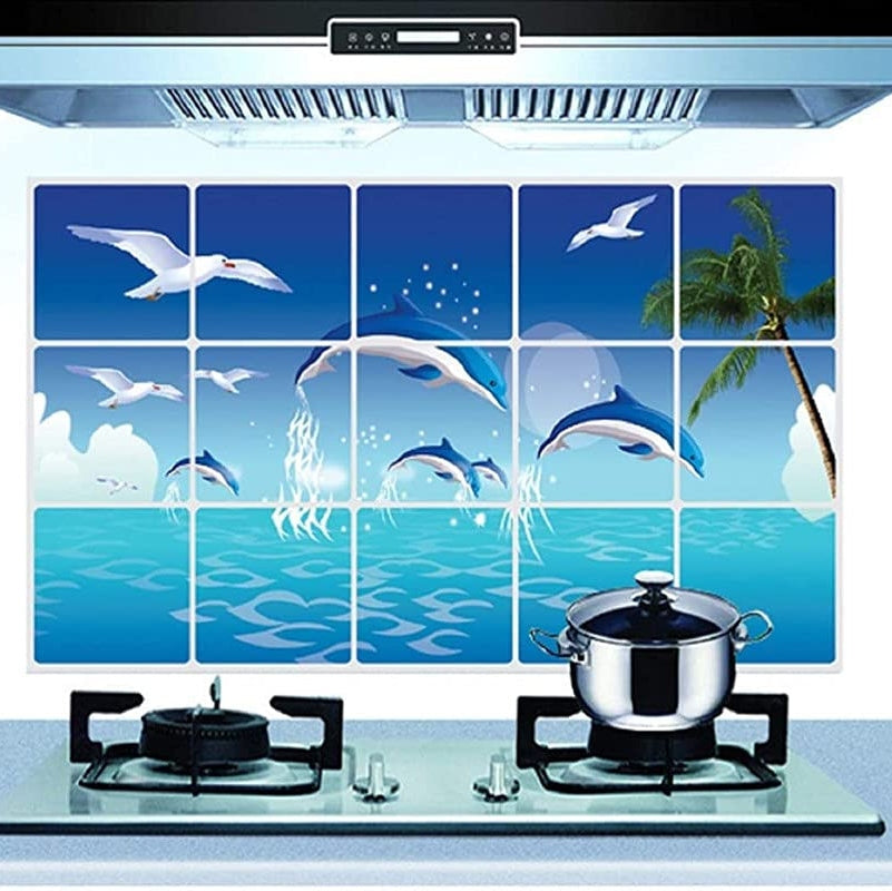 Kitchen Oil Proof Wall Sticker Heat Resistant Waterproof Self Adhesive Backsplash Cover for Kitchen Wall Protection