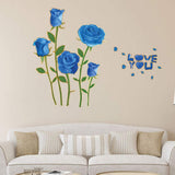 Sk6008 Blue Rose Flower Wall Stickers with Phnom Penh, Vinyl Waterproof Flower Wall Decals for Living Room, Bedroom, Office