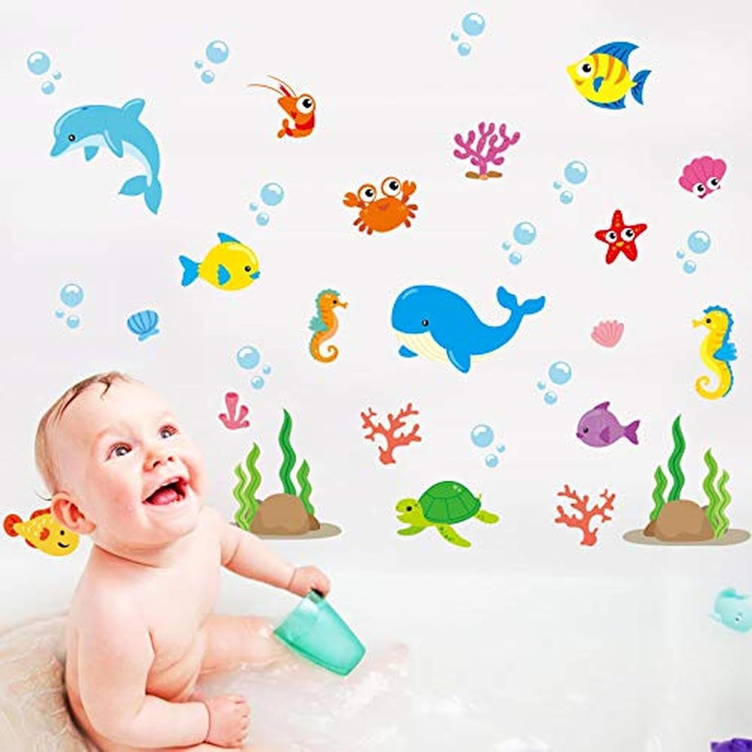 Wall Stickers Fish Marine Sticker for Power Switch Cute Wallpaper Kids Room Funny Sticker Decoration Waterproof Interior Sticker Suitcase Kitchen Electric Switch Decoration Removable Fish size 30x60  xp8027