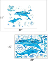 DNVEN DIY 39 inches x 32 inches Divers Swim with Dolphins Animals Wall Stickers Decals Decorations for Children Nursery Kids Room size 50x70 xls7205