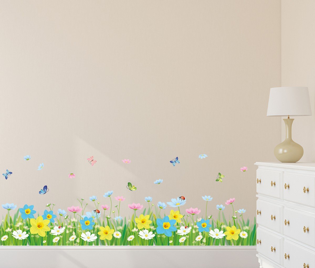 Amazon Brand - Solimo Wall Sticker for Living Room (Floral Fence with Butterflies, Ideal Size on Wall:size 50x70 xls7186
