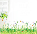BIBITIME Plants Grass Flowers Border Wall Decal Flying Butterfly Vinyl Sticker for Living Room Skirting line Kitchen Bathroom Window Glass Door Kids Room Decor Art Mural size 50x70 am7052
