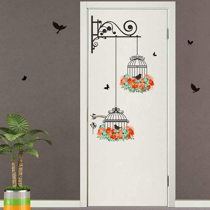 Cartoon Wall Stickers Bird Cage Flower Flying Living Room Nursery Room Vinyl Wall Decal Wall Stickers Childrens Room Home Decoration