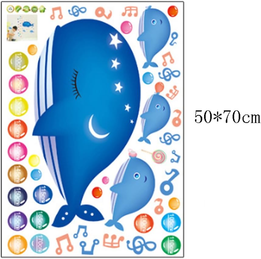 Cartoon Animals Growth Chart Wall Stickers Height Measurement Removable Wall Decals Home Decor Art Mural Baby Boys Girls Kids Bedroom Kitchen Room Decoration (Whale Height Measurement) size 50x70 ay7018