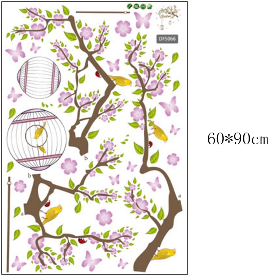 Pond's Seamless Wall Sticker Purple Flower Golden Bird DF5066 Extra Large Size 60x90 Wall Decor Sticker