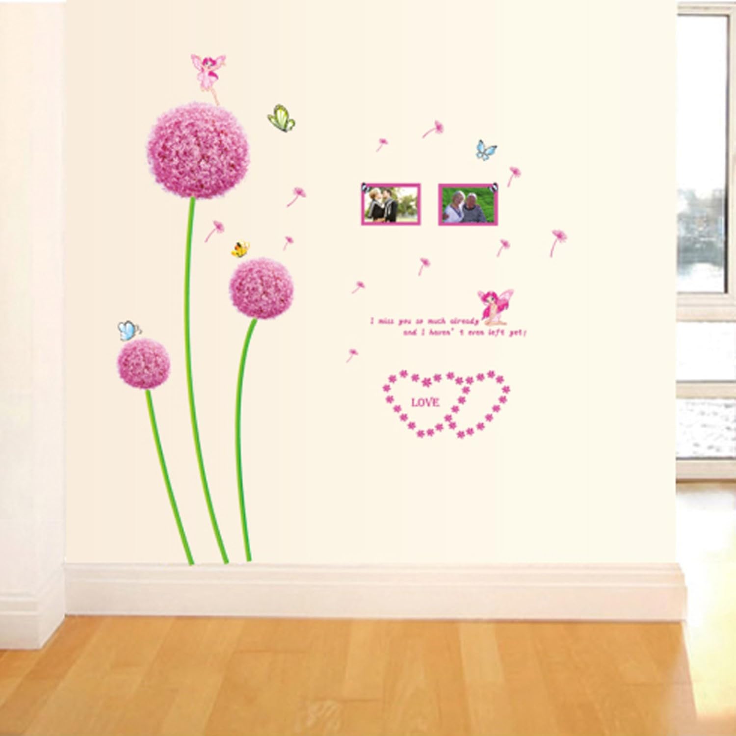Indian Royals Pink Dendelion Flower Design Self Adhesive PVC Vinyl Wall Sticker size 45x60 ay6006b