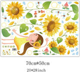 fashionbeautybuy Girl Sunflower Flowers Dragonfly Wall Sticker Decal Home Decor PVC Murals Wallpaper House Art Picture Living Room Adult Senior Teen Kids Baby Bedroom Decoration size 50x70 xls7192