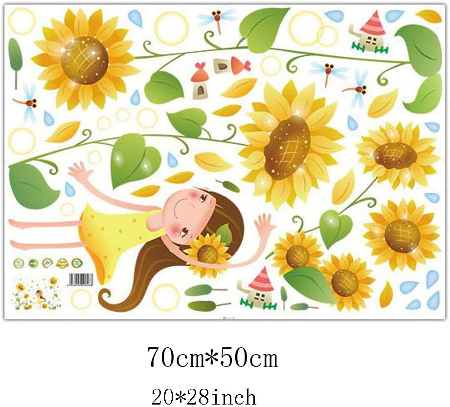 fashionbeautybuy Girl Sunflower Flowers Dragonfly Wall Sticker Decal Home Decor PVC Murals Wallpaper House Art Picture Living Room Adult Senior Teen Kids Baby Bedroom Decoration size 50x70 xls7192