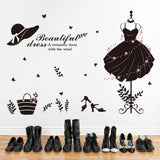 Wallpark Beautiful Black Dress Hat Bag High-Heeled Shoes Store Glass Showcase Removable Wall Sticker Decal, Living Room Bedroom Home Decoration Adhesive DIY Art Wall Mural size 50x70 xh0632c