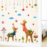 Sticker mural rêve couple cerf classe maternelle dessin animé canapé fond mur chambre des enfants size 50x70 xls7191