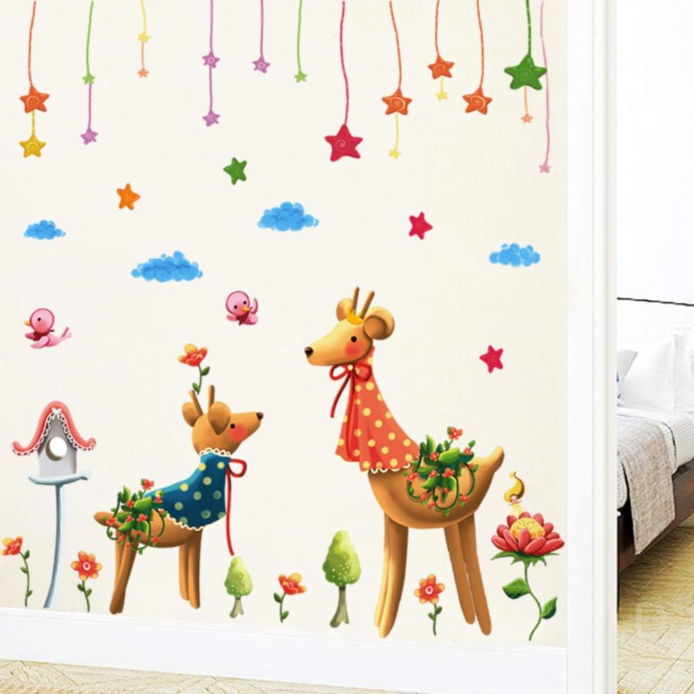 Sticker mural rêve couple cerf classe maternelle dessin animé canapé fond mur chambre des enfants size 50x70 xls7191