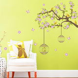 Pond's Seamless Wall Sticker Purple Flower Golden Bird DF5066 Extra Large Size 60x90 Wall Decor Sticker