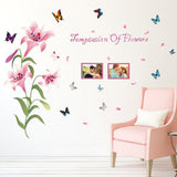 Baby Boy's Lily Flowers Photo Frame Butterflies Petals Wall Decal One Size Pink