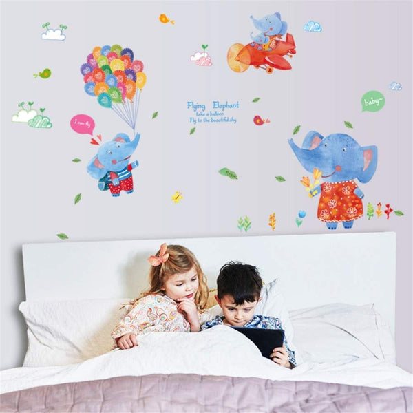 Sk7032  Elephant Kids Play Room Bedroom Nursery Kindergarten Removable Self-Adhesive Tile Wall Stickers