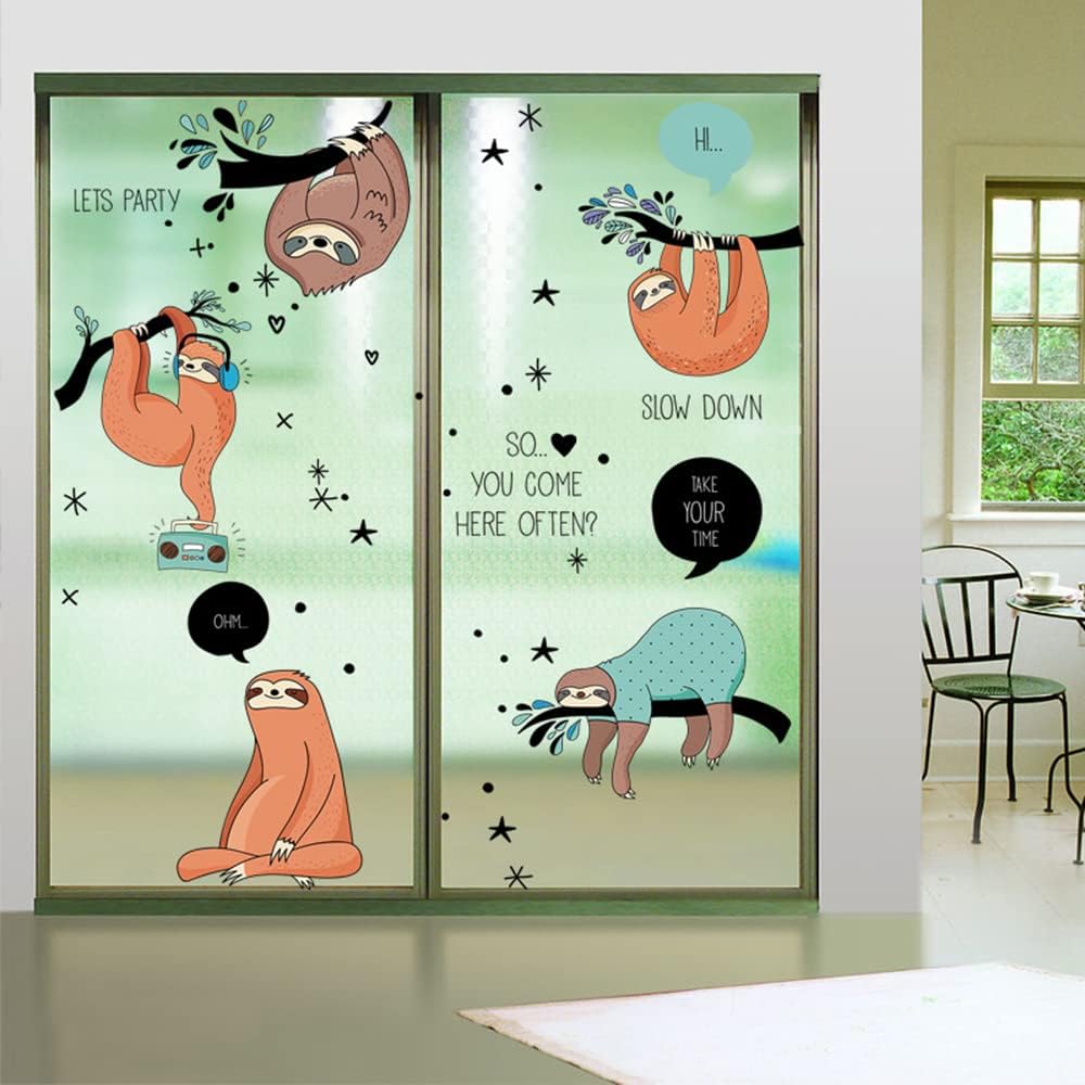 Winhappyhome Sloth Wall Art Stickers for Bedroom Living Room Coffee Shop Removable Decor Decals