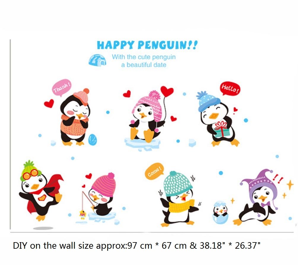 BIBITIME Kindergarten Classroom Nursery Cartoon Saying Quotes Happy Penguin Wall Decals Stickers Bedroom Kids Room Decor,DIY size 40x60 xh1059