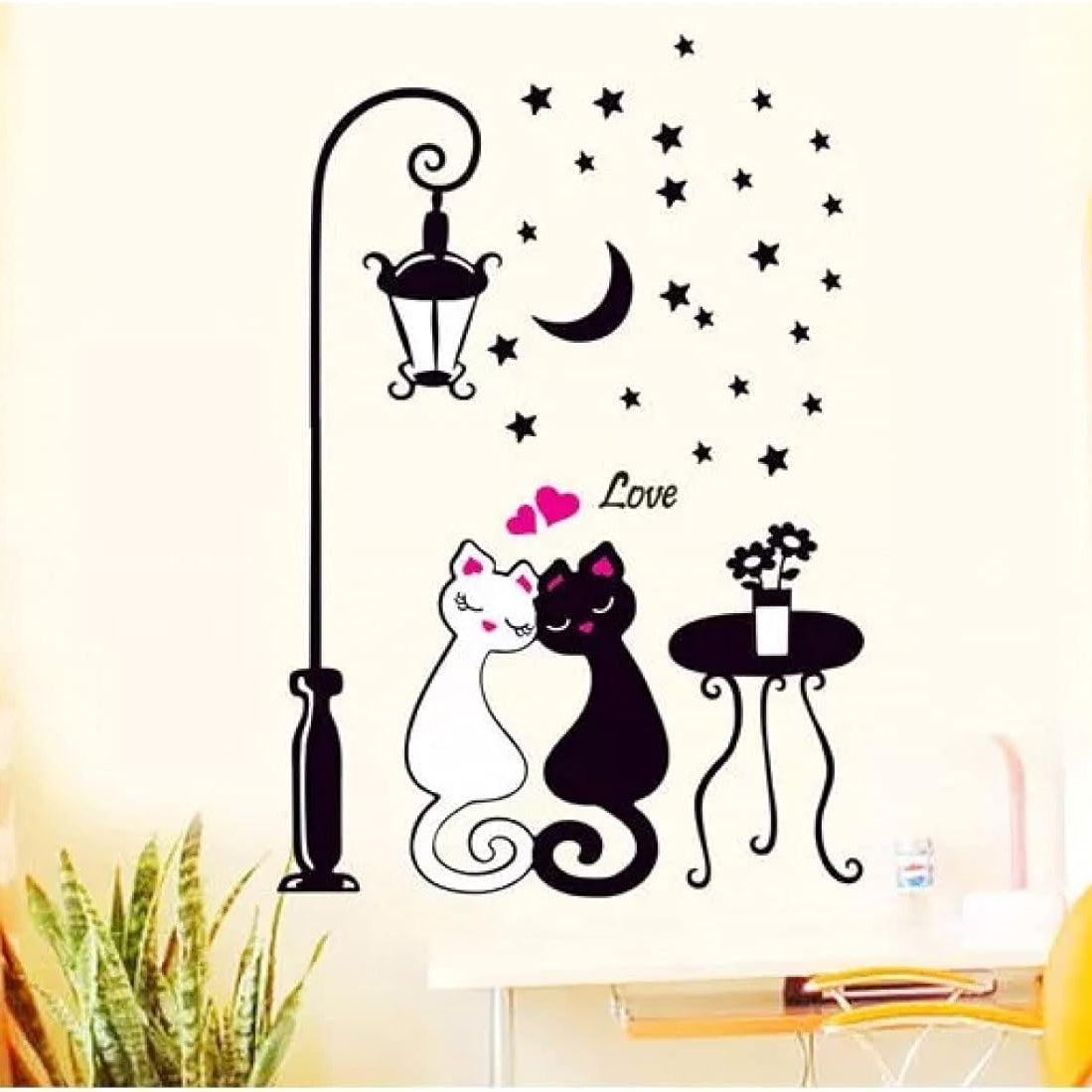 YUANCHENG Cat Wall Sticker For Kids Room Lamp and Butterflies Stickers Decor Decals size 50x70  dm570099