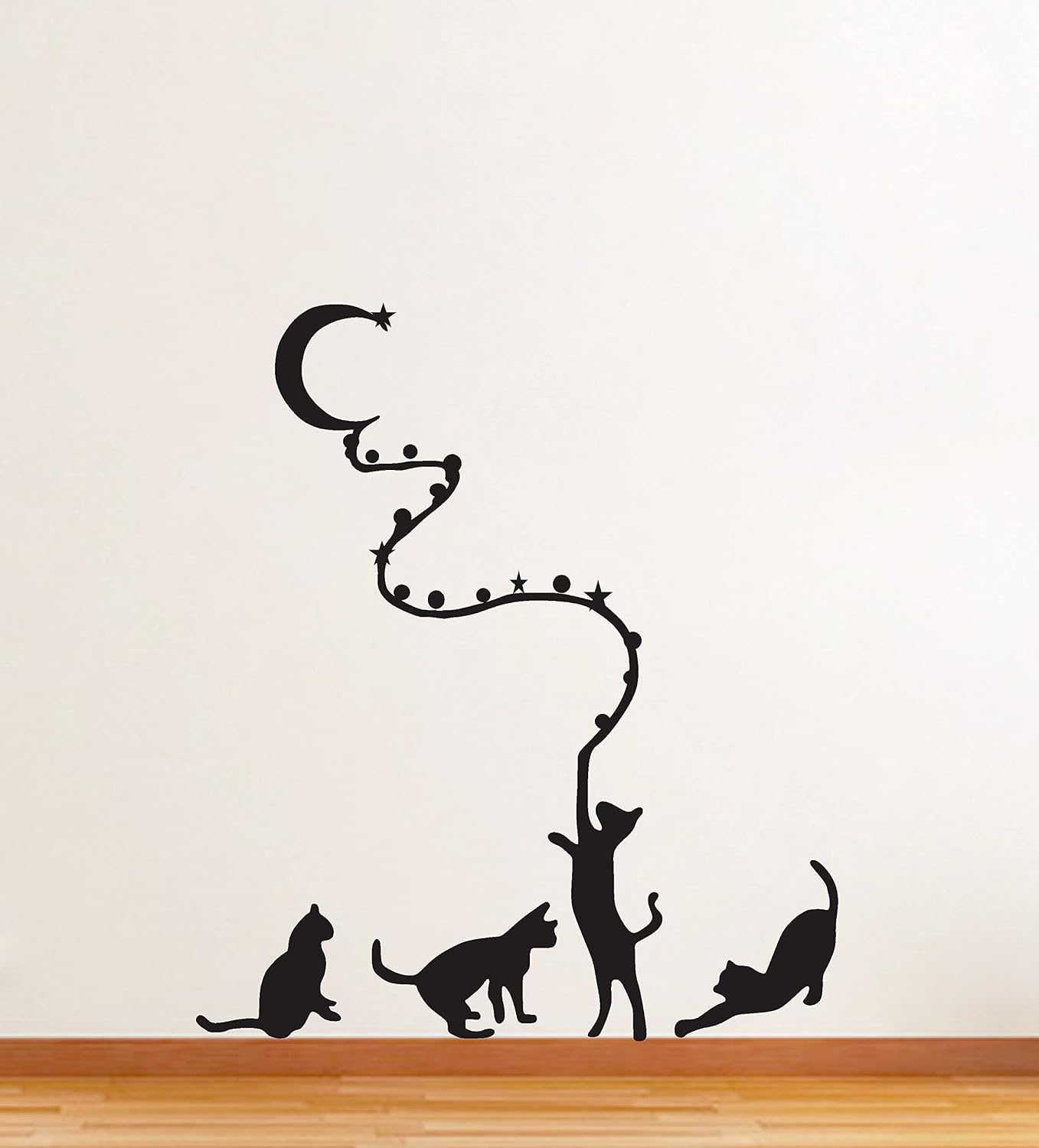 Abstract Black Decal Cates Catch Moon with Rope wall Sticker for Home Decorative PVC Vinyl Wall Sticker size (30 Cm X 60 Cm) ld834