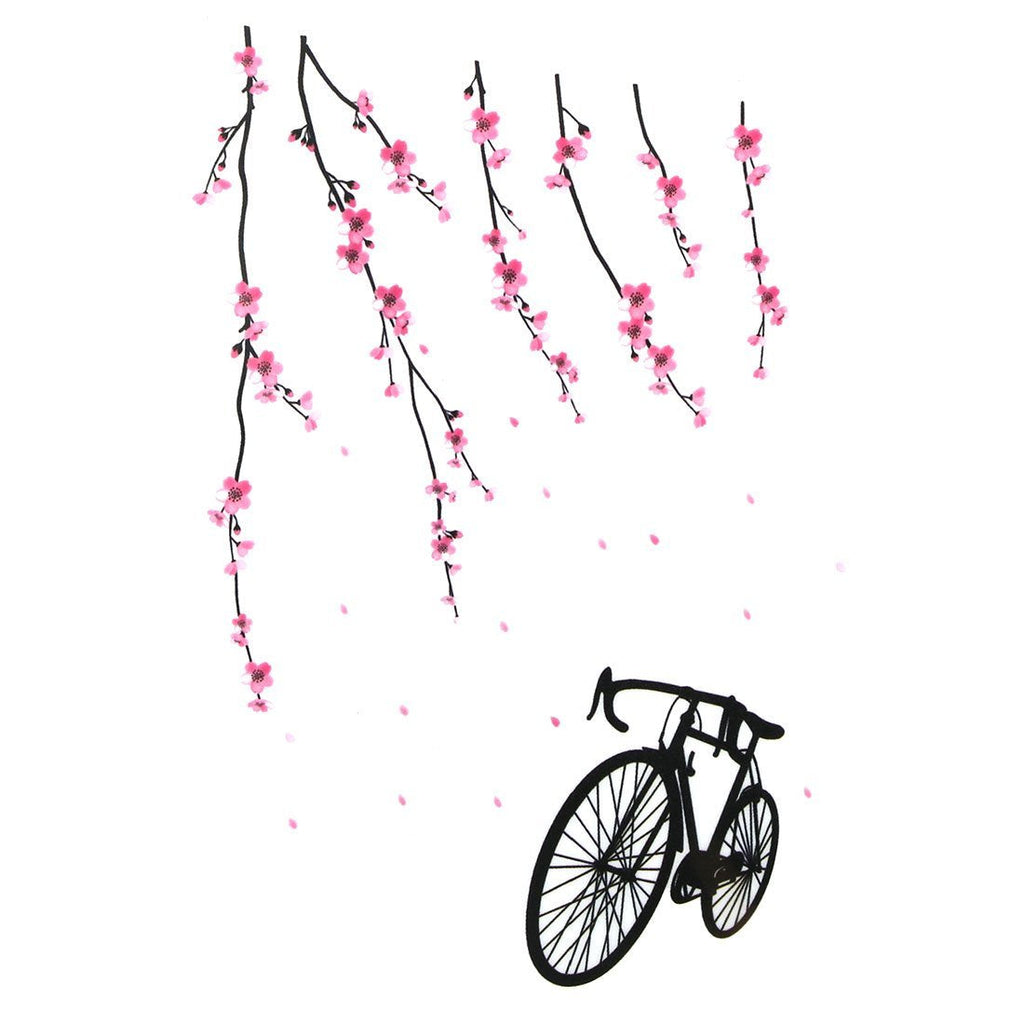 Ay931 ELECTROPRIME Peach Blossom Bike Pattern Bedroom Removable Wall Sticker Decal Mural