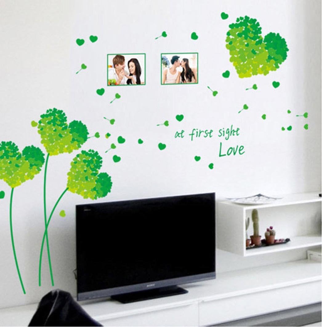 Love Grass Leaf Wall Sticker Green Heart, Photo Frame, Bedroom, Living Room, Wall Decor, Decals size 50x70 ay7176c