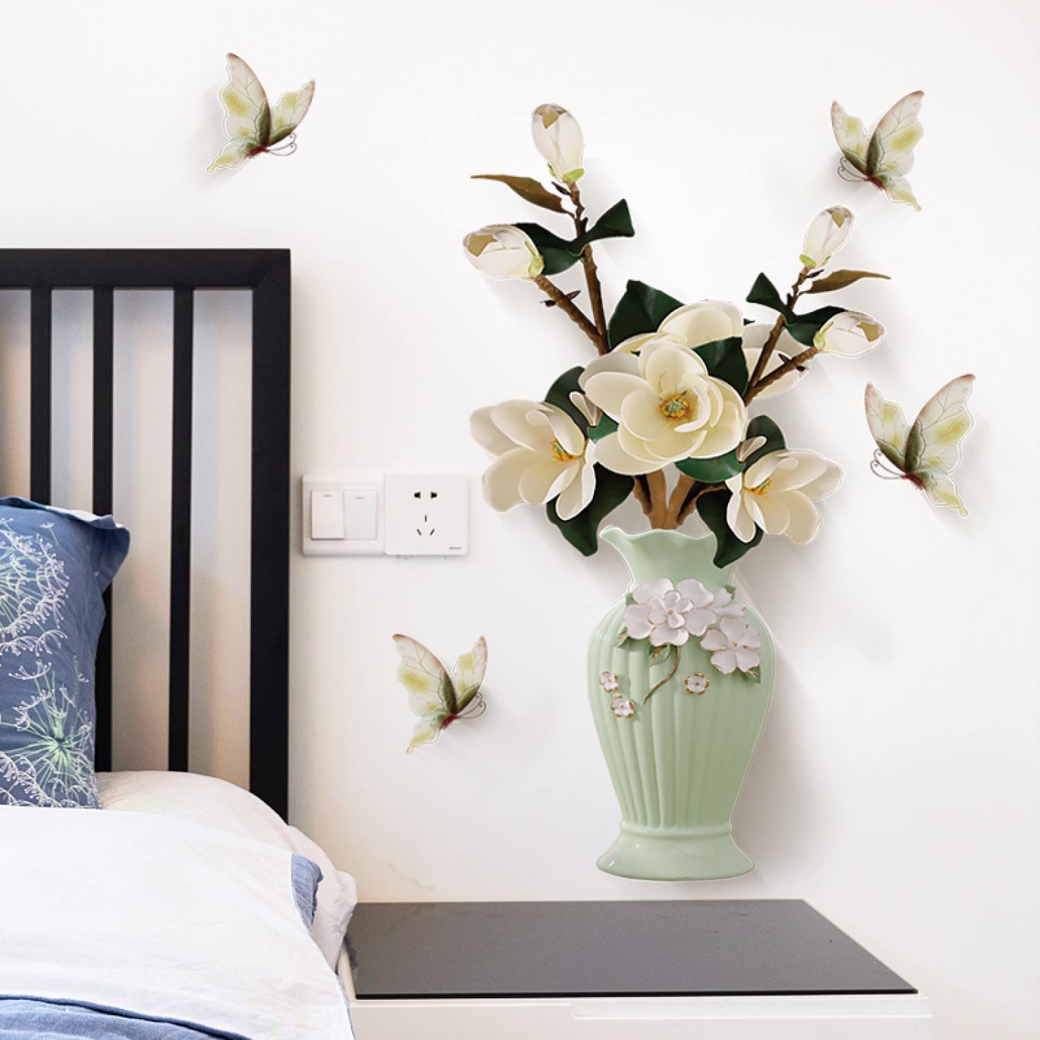 JAAMSO Royals Green Vase 3D Wall Sticker for Living Room - Floral, Nature, Garden Flowers size 50x70 sk6133