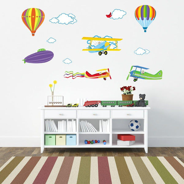 Jm6607 Wall Sticker For Kids Room Home Decoration Wall Decor Air Balloon Plane