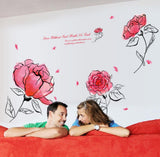 Wall Decal Pink Rose Lily Daisy Magnolia Flower Romantic Vinyl Sticker for Bedroom Living Room (Romantic pink flower) size 50x70 ay7234